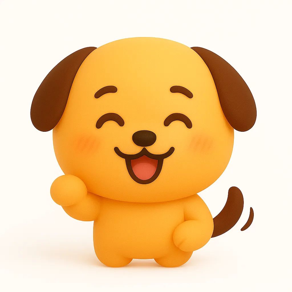 犬・ぷに顔文字アスキーアート｜犬をモチーフにしたぷに顔文字。垂れ耳とくるくる動くしっぽがポイントで、元気いっぱいの表情と動きが忠犬感と親しみを与える。　参考顔文字：U･ω･U