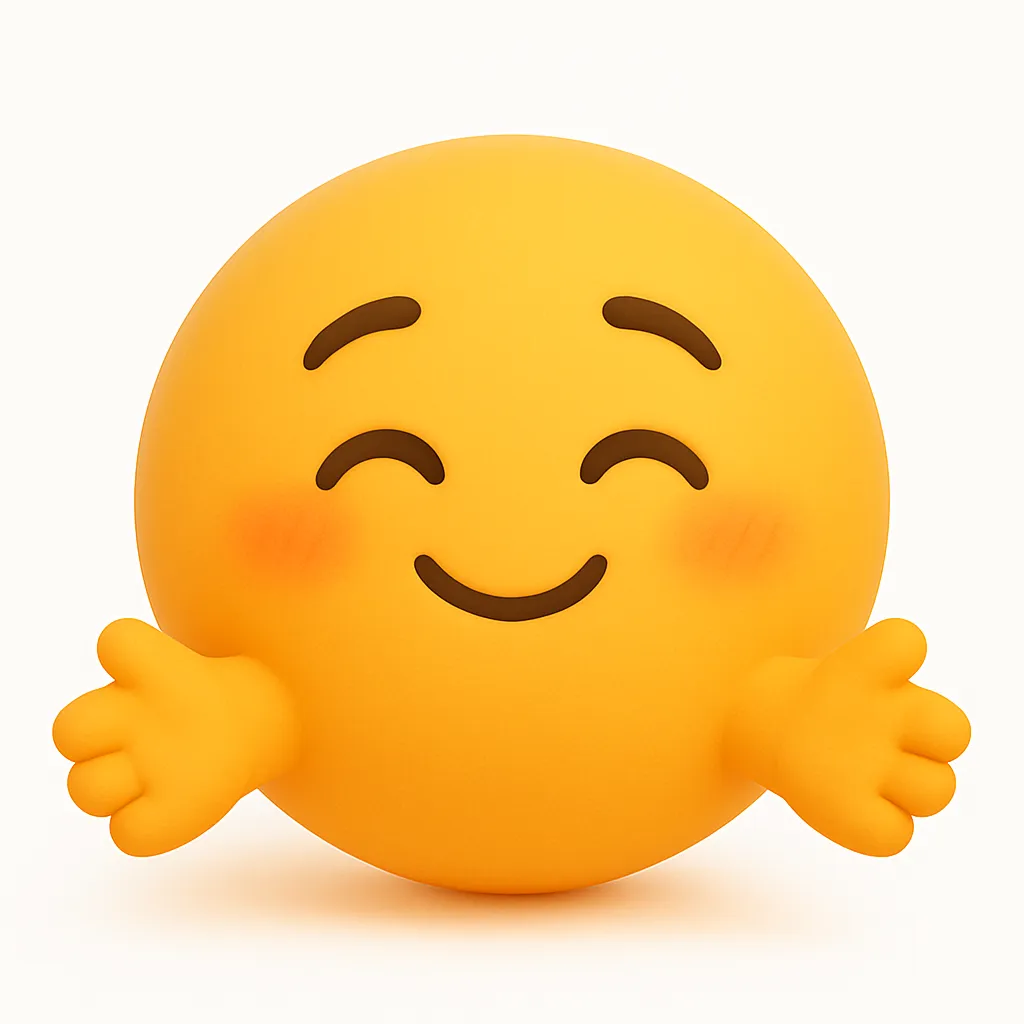 ハグ・ぷに顔文字アスキーアート｜両手を広げたポーズで「ハグ」を表現する立体アスキーアート風顔文字。あたたかみのあるオレンジのカラーと、にっこり笑った目元が安心感と親しみを与える癒し系デザイン。　参考顔文字：(っ´ω`c)