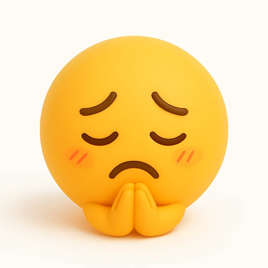ぷに顔文字シリーズ・ごめん｜手を合わせて反省の表情を浮かべる「ごめん」のポーズが印象的なぷに顔文字シリーズ。申し訳なさをストレートに表現できます。アスキーアート: (｡-人-｡)
