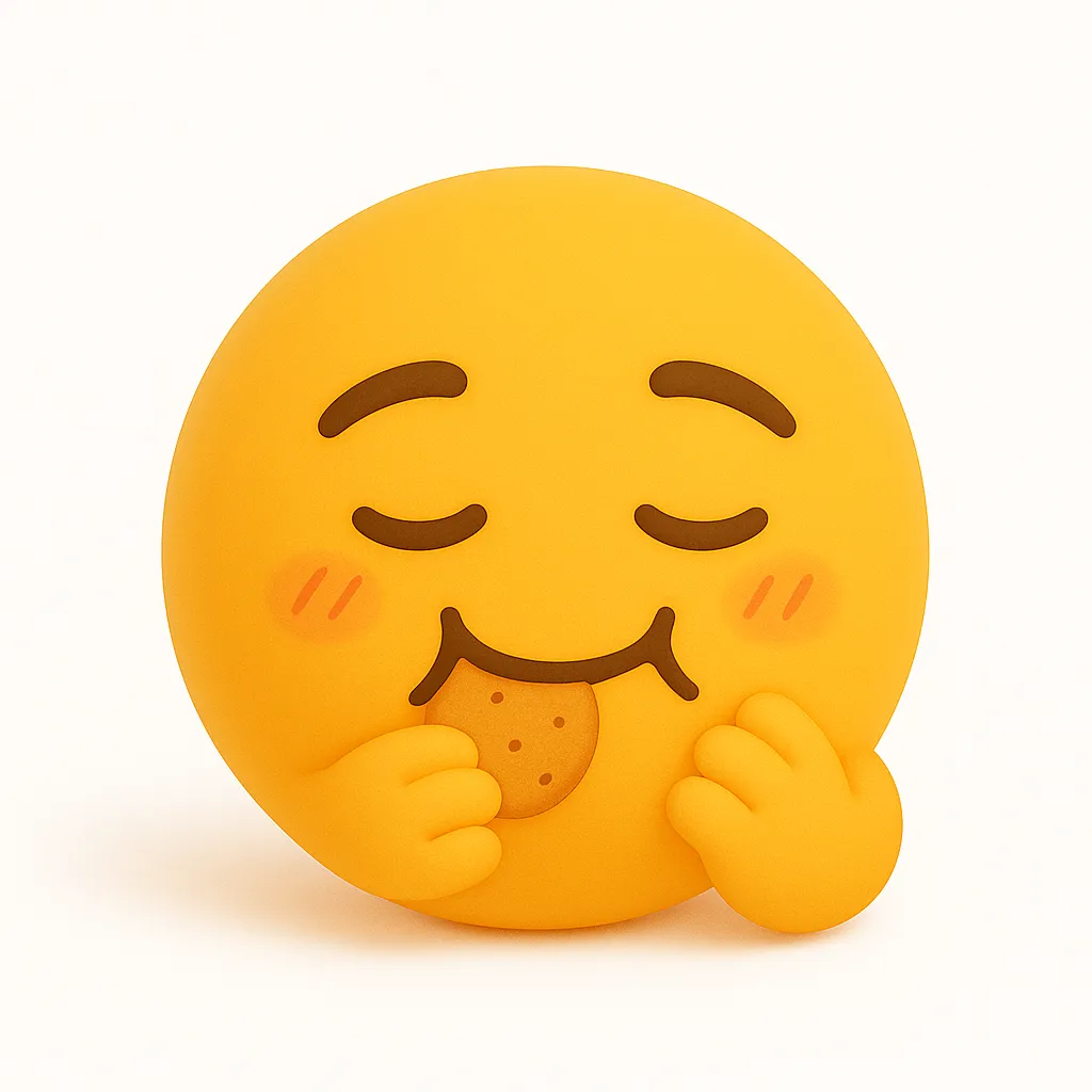 ぷに顔文字シリーズ・もぐもぐ｜両手でクッキーを持って幸せそうにかじる姿が微笑ましい「ぷに顔文字シリーズ」。アスキーアートでは (´～`) ﾓｸﾞﾓｸﾞ に近い満足げな食事中の表情を表現。