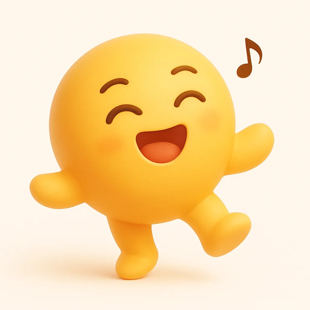 ぷに顔文字シリーズ・るんるんぷに｜元アスキーアート「(*´∀｀*)♪」をベースに、何かいいことがあった後の“るんるん気分”を全身で表現。にっこり笑顔に半開きの口、ほんのり傾いた角度で軽快さを演出。ぷにボディに乗せた気持ちが自然と伝わるハッピー顔です。