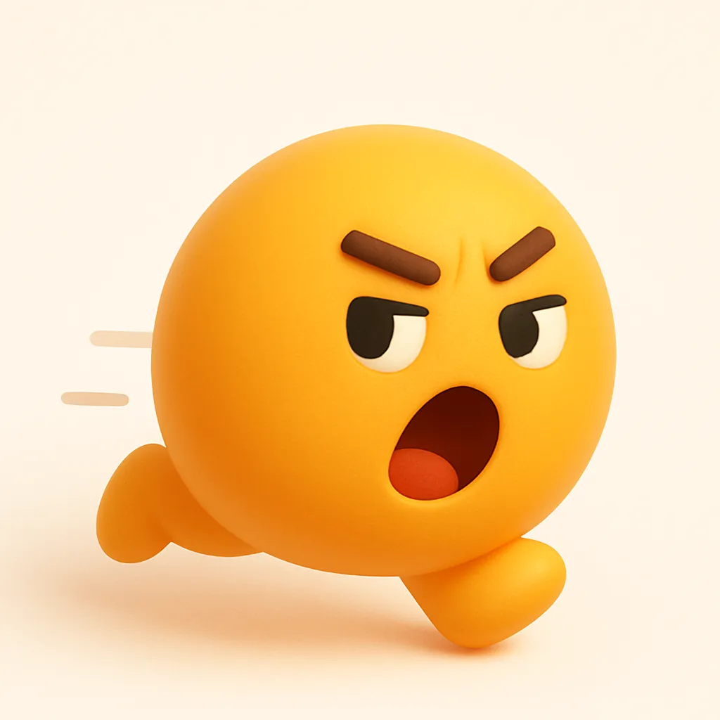 ぷに顔文字シリーズ・ブーンぷに｜元アスキーアート「ε≡≡ﾍ( ´Д`)ﾉ」をベースに、勢いよく走り出すぷにキャラを表現。走るモーションそのものは省略し、目線と口の形、わずかに傾いた輪郭で「急いでる！」感を再構成。ぷにぷにしたボディでもスピード感を出すチャレンジ作です。
