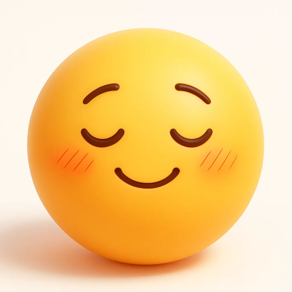 ぷに顔文字シリーズ・うふふ｜目を閉じて穏やかに微笑むぷに顔文字シリーズ・うふふは、ほんのり赤く染まったほっぺも印象的で、(˘︶˘).｡*♡ のようなやさしさあふれる表現がポイントです。
