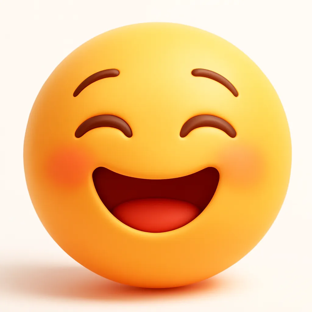 ぷに顔文字シリーズ・嬉しい｜大きく開いた口と笑顔の目元が印象的なぷに顔文字シリーズ・嬉しいは、(*´∀｀*) のような満面の笑みをもとに構成。ふわっとした赤みが楽しさを強調しています。