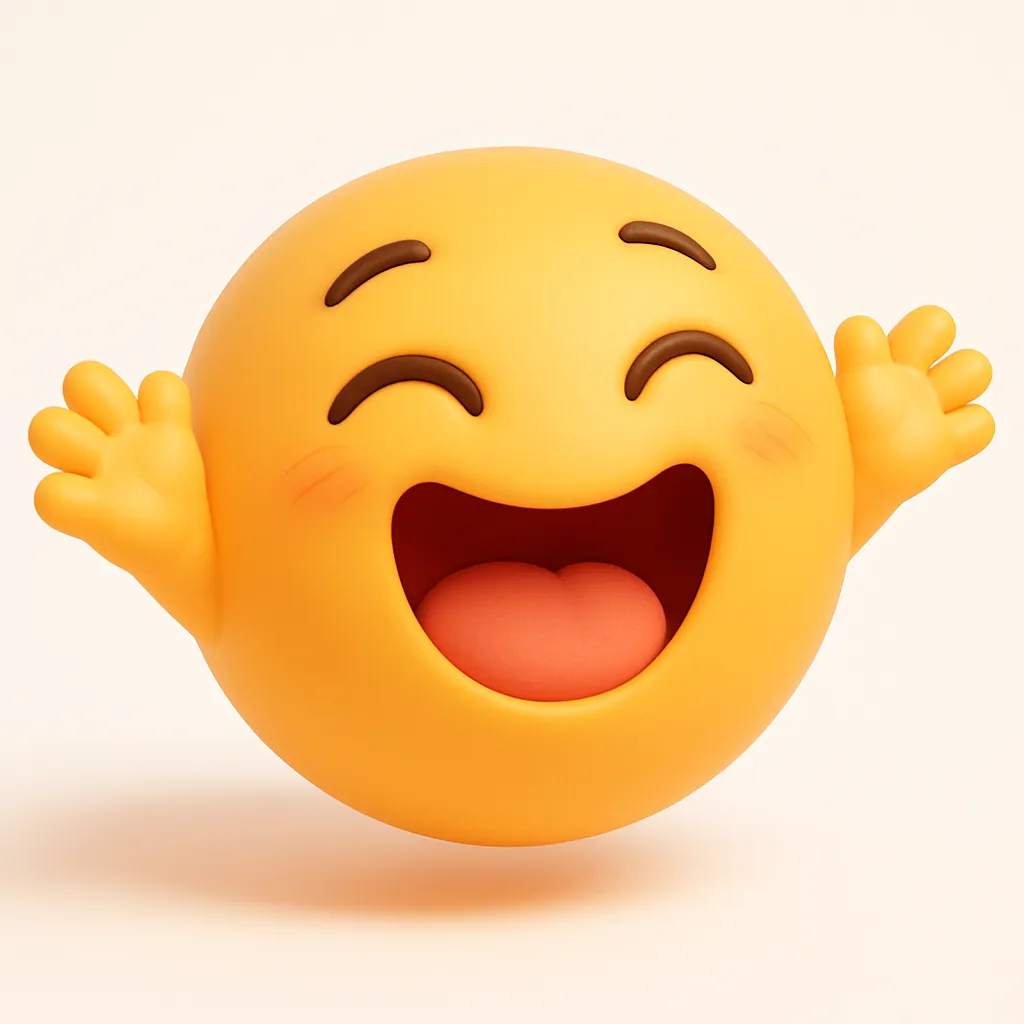 ぷに顔文字シリーズ・わーい｜両手を高く上げて満面の笑みを浮かべるぷに顔文字シリーズ・わーいは、ヽ(*＾▽＾*)ノ に近いシルエットで、喜びを全面に押し出した開放感のあるデザインが魅力です。