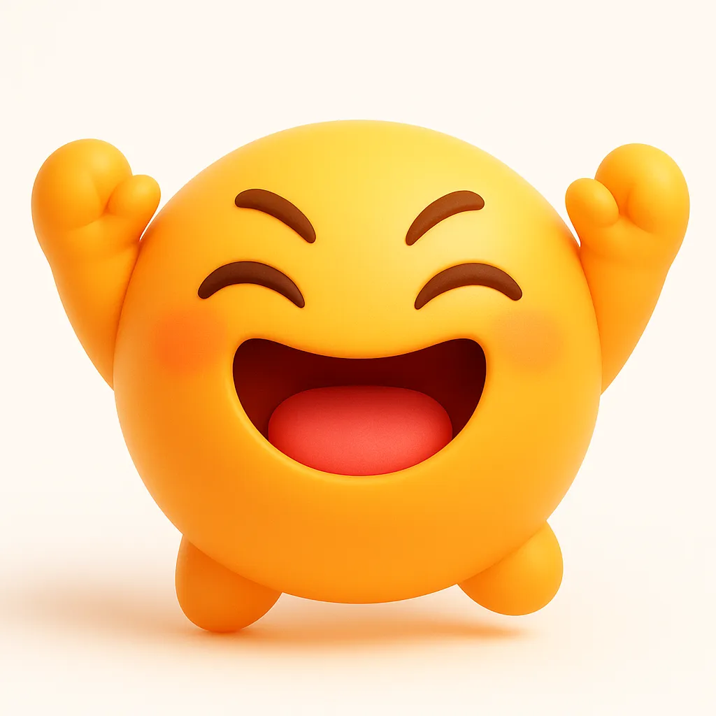 ぷに顔文字シリーズ・わっしょい｜両手を高く上げたぷに顔文字シリーズ・わっしょいは、＼(≧▽≦)／ のような祭り感あふれるポーズ。元気で勢いのあるリアクションにぴったりなアクティブな印象が特徴です。