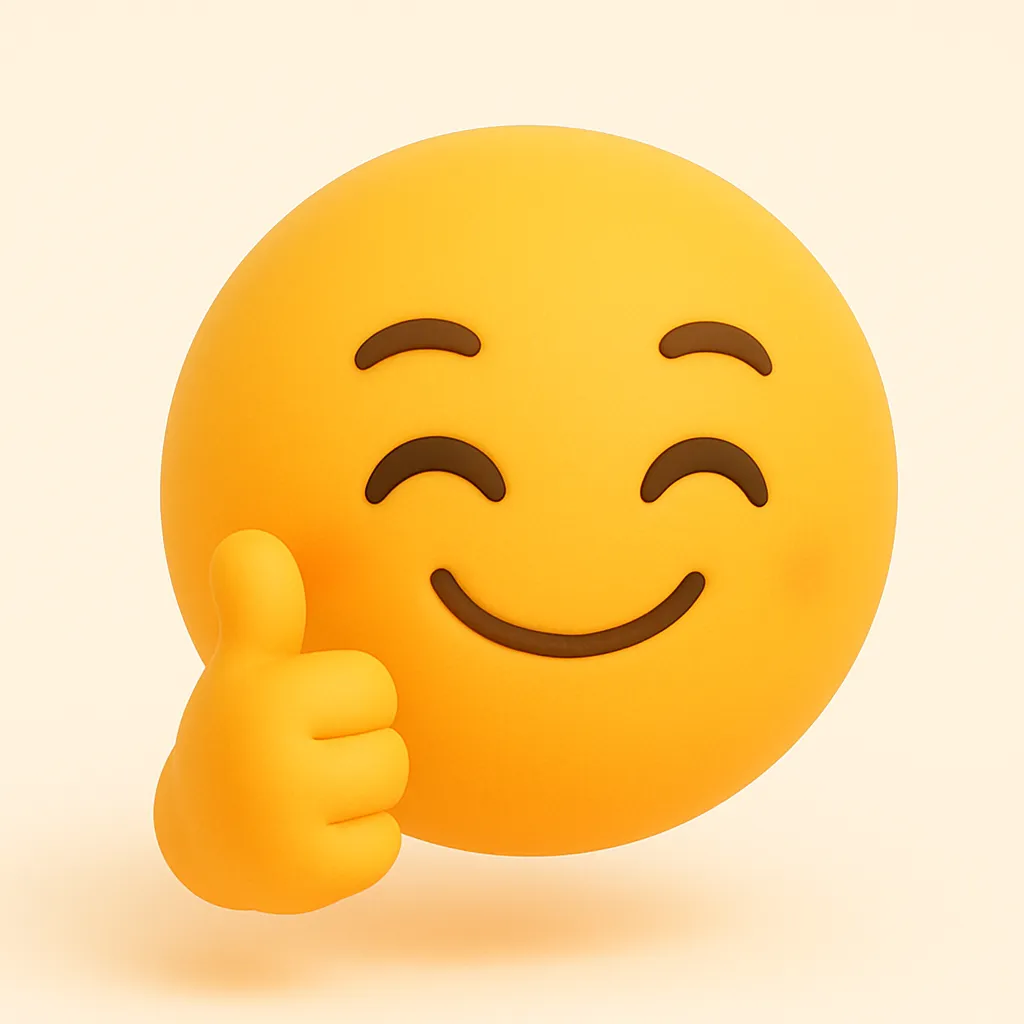 ぷに顔文字シリーズ・いいね｜両手の親指を立てた「(👍･ω･)👍」のようなモチーフで、リアクションにぴったりなぷに顔文字。つぶらな目と丸い手の形が可愛く、ぷに顔文字シリーズのなかでも気軽なコミュニケーションに向いた一枚です。