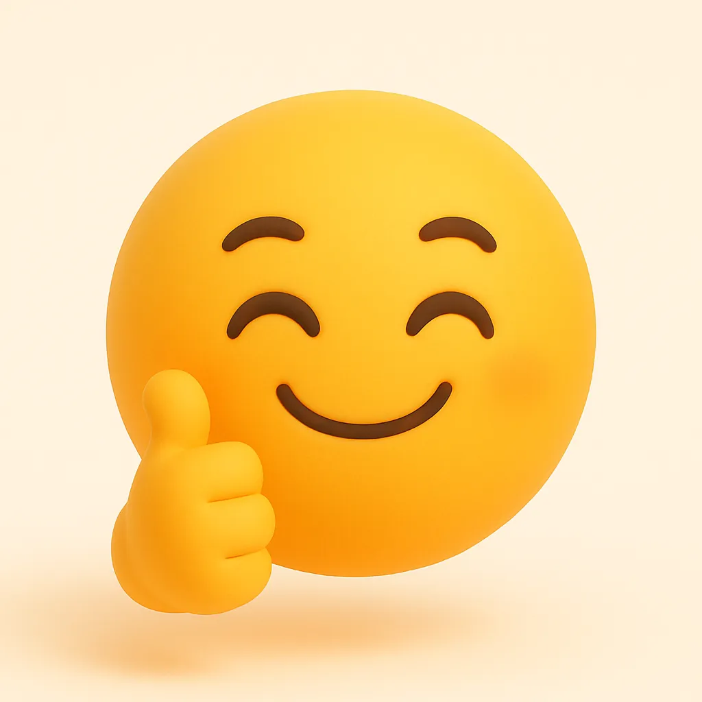 ぷに顔文字シリーズ・グッ｜グッと力強い親指を突き出すポーズのぷに顔文字。「(๑•̀ㅂ•́)و」のニュアンスを活かし、背景なしでも存在感がある輪郭とシンプルな構成で、ぷに顔文字シリーズの中でも特に応援力のある印象です。