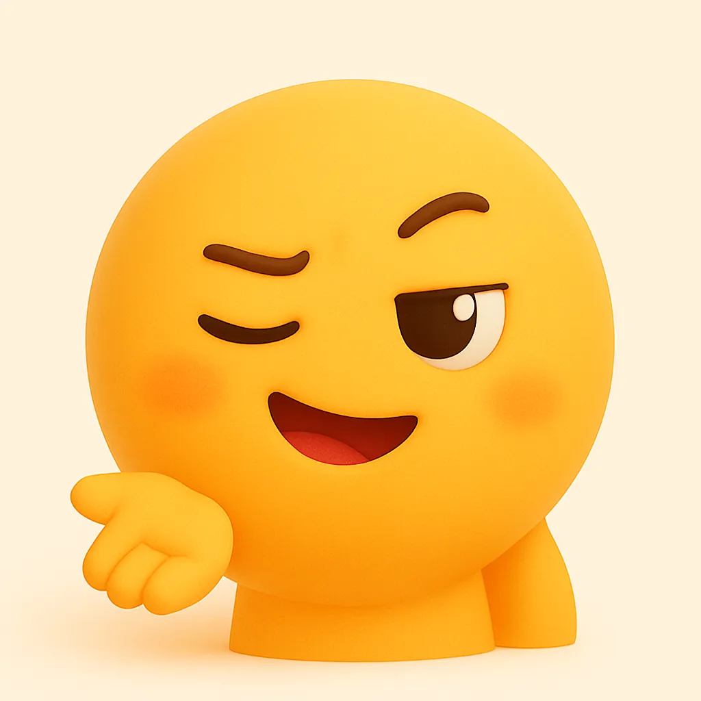 ぷに顔文字シリーズ・煽り｜片目ウィンクと手招きポーズで「(￣ー￣)」のような挑発感を表現。ぷに顔文字シリーズの中でも動きのある構成で、元気でちょっぴりおちゃめな印象。