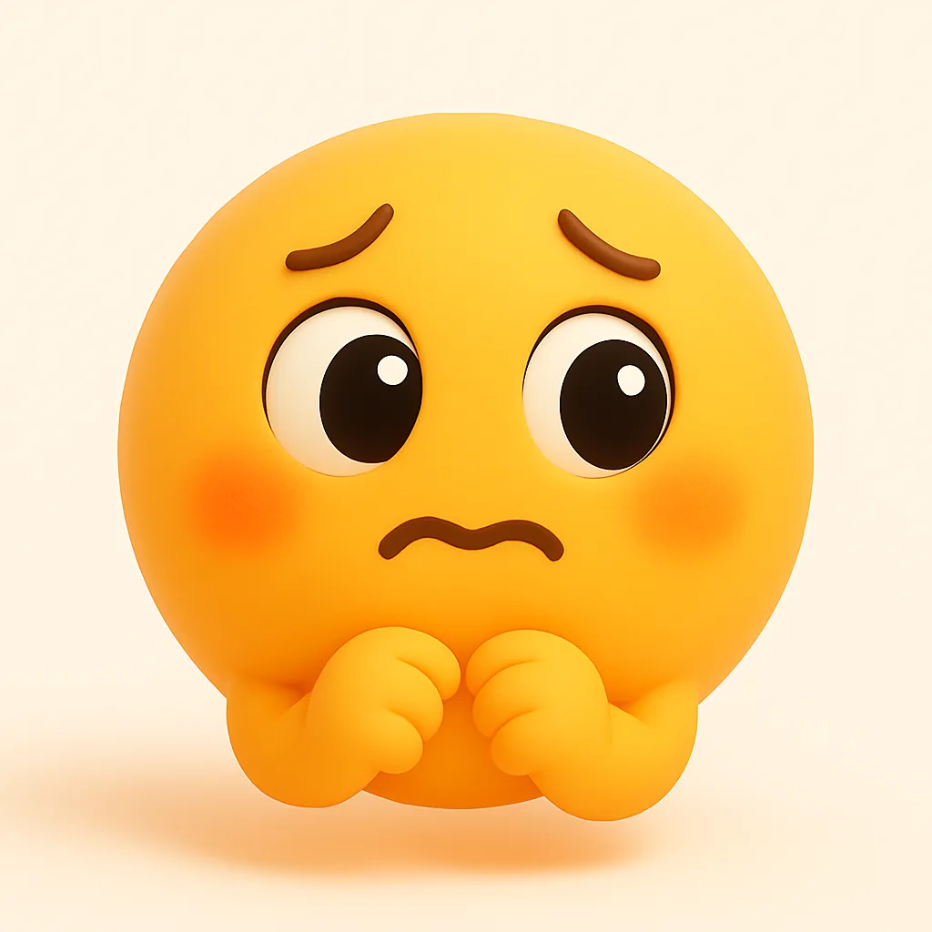 ぷに顔文字シリーズ・そわそわ｜大きな目と小刻みな手の形が「(ﾟｰﾟ;A」系の落ち着かない雰囲気を再現。ぷに顔文字シリーズの立体表現で、動き出しそうな雰囲気が可愛く伝わる仕上がり。