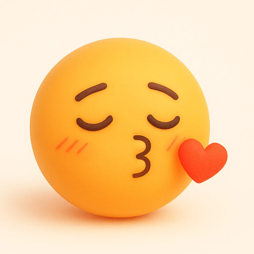 ぷに顔文字シリーズ・キスぷに｜元アスキーアート「( ˘ ³˘)♥」のチュー顔をぷにっと再現。とがったくちびるとやさしく閉じた目、ほんのりと照れた頬が愛らしく、シンプルながらキュンとくるフェイスに仕上げました。ぷにぷに質感とやさしい空気感が映える表情です。
