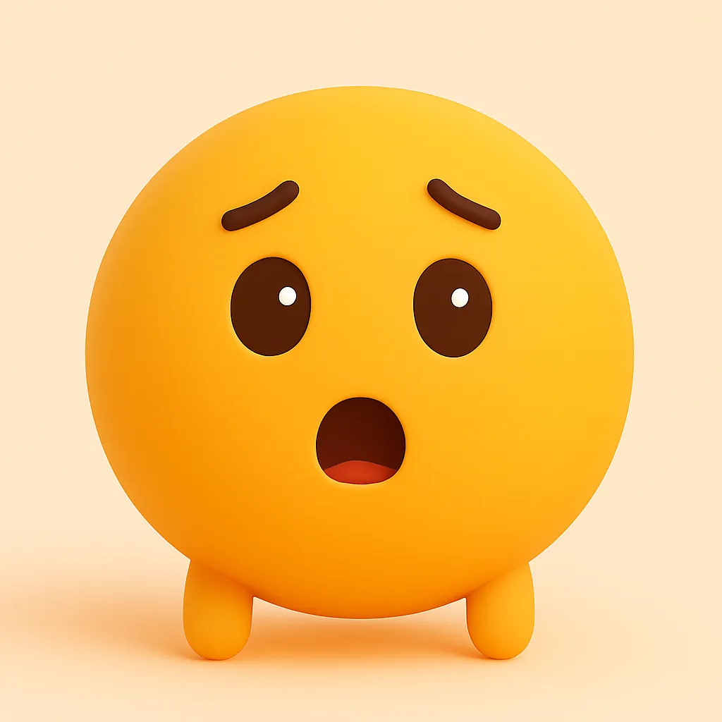 ぷに顔文字シリーズ・ポカーン｜丸い口と左右対称のたれ眉が、何も考えていないような純粋な「ポカーン」感を出しています。アスキーアートでは (・o・) を思い起こさせます。