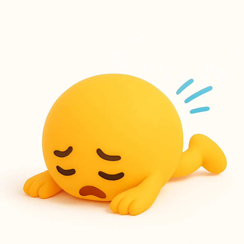 ぷに顔文字シリーズ・ズコー｜うつ伏せでぺたんと倒れたポーズが特徴のぷに顔文字。やるせない雰囲気を全身で表現します。アスキーアートでは (ノ∀`) ｱﾁｬｰ の印象が近いです。