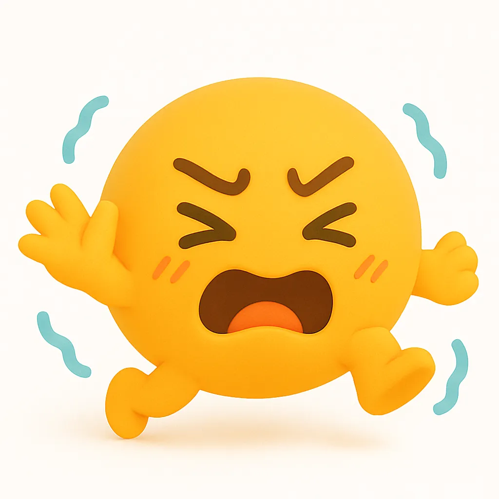 ぷに顔文字シリーズ・じたばた｜怒りと混乱が入り交じった激しい動きのぷに顔文字。手足をばたつかせる姿に感情がにじみます。AAでは ヽ(`Д´)ﾉ のようなイメージ。