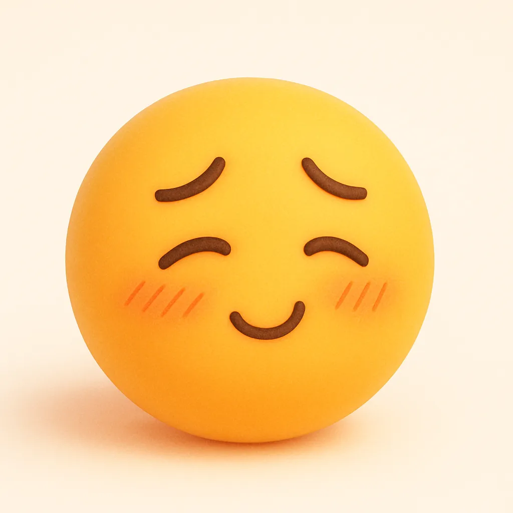 ぷに顔文字シリーズ・てれぷに｜元アスキーアート「(〃ω〃)」をベースに、ほっぺたを真っ赤にしてモジモジするような照れ顔を再構成。まゆげは緩く、目線は少し斜め下へ。控えめな笑顔とあわせて、ぷにっとしたかわいらしさとちょっぴり恥じらいが伝わる1枚です。