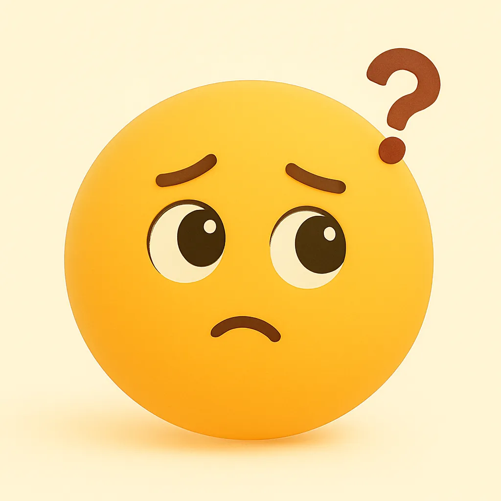 ぷに顔文字シリーズ・はてな｜困惑気味の顔に大きなクエスチョンマークが浮かぶぷに顔文字。疑問や迷いをやわらかい雰囲気で表現。AAでは (？_？) によく似た印象です。