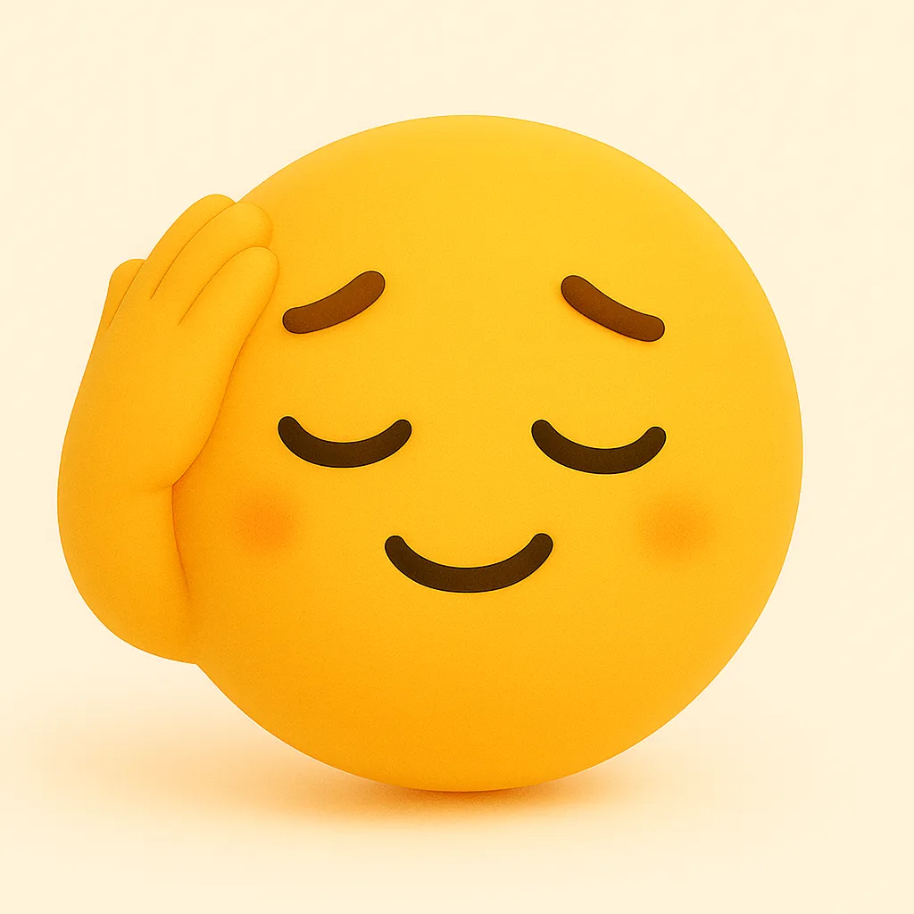 ぷに顔文字シリーズ・よしよし｜目を閉じてやさしく頬をなでるポーズが特徴的な癒し顔。ぷにっとしたフォルムとにっこり笑顔が、ぷに顔文字シリーズならではのやさしさを表す。アスキー：( ˘ω˘ )ヾ