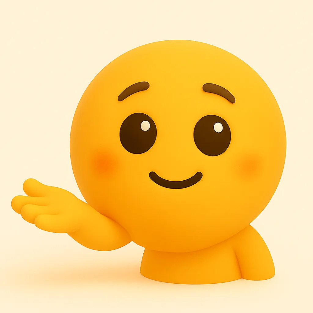 ぷに顔文字シリーズ・あげる｜片手を差し出し微笑む姿で、何かを渡すような気持ちを表現。ぷに顔文字シリーズらしい丸みのある造形がやわらかな雰囲気を引き立てる。アスキー：(・∀・)つ◯