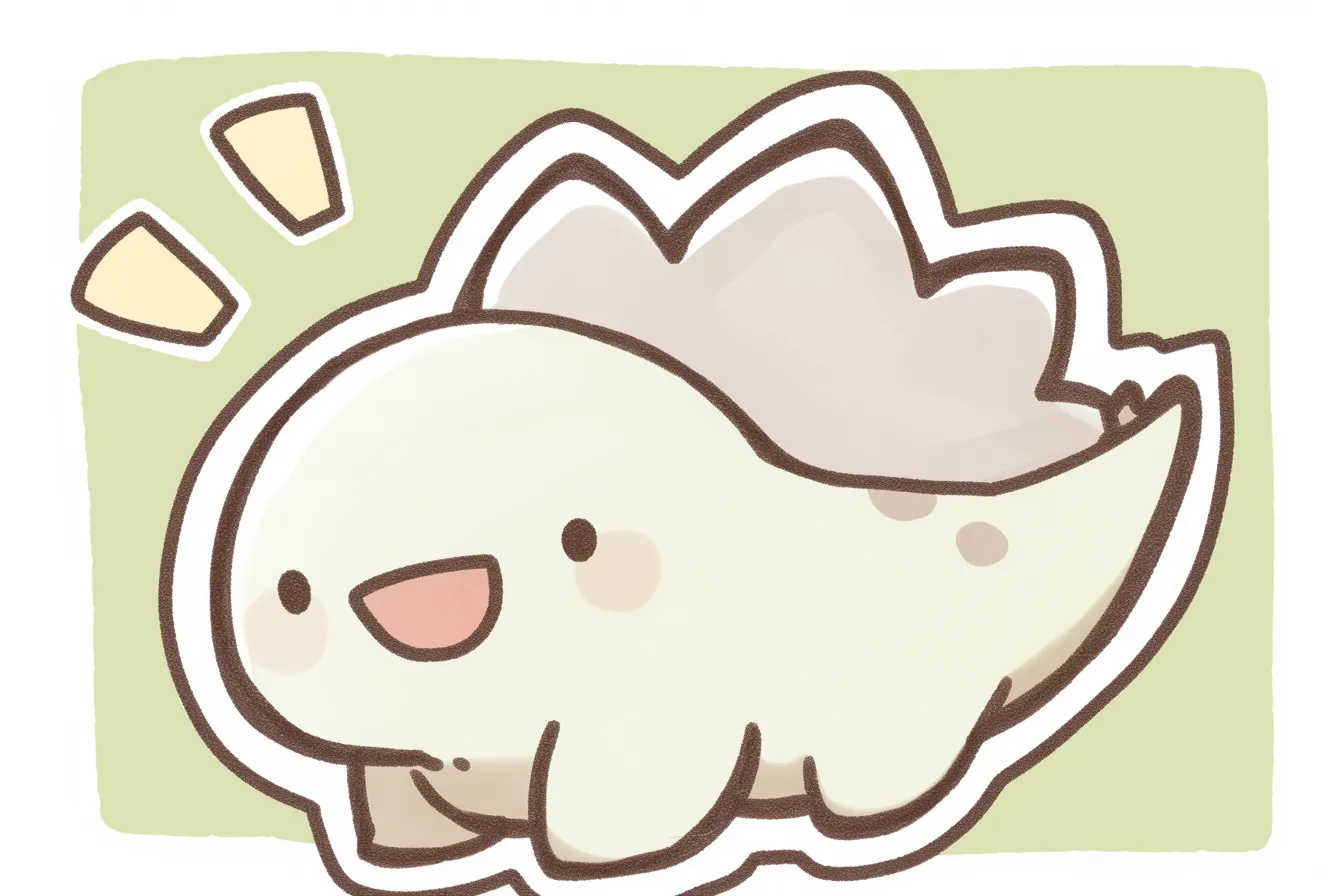 ゆるい恐竜・にっこり笑顔の小さなステゴサウルス｜小さく丸みを帯びたステゴサウルスのイラスト。シンプルながらも生き生きとした表情が特徴で、淡い色彩と柔らかい線が心地よい。ゆるい恐竜の可愛さが詰まったデザイン。