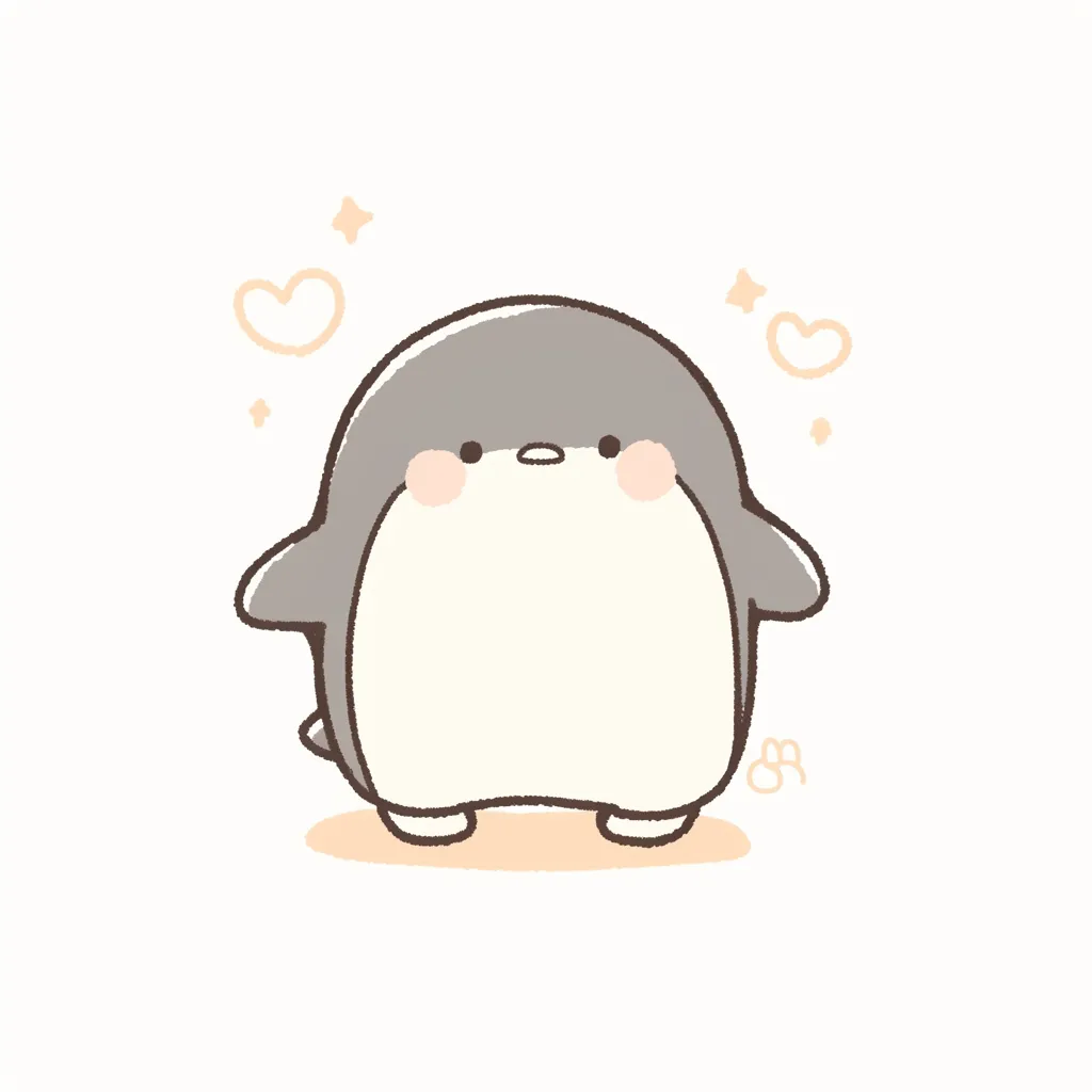 かわいいペンギンのゆるキャラアイコン｜ふんわりした輪郭とシンプルな色合いが特徴のペンギンのかわいいアイコン。まあるいフォルムと表情が安心感を与え、心和むゆるい魅力を放っています。