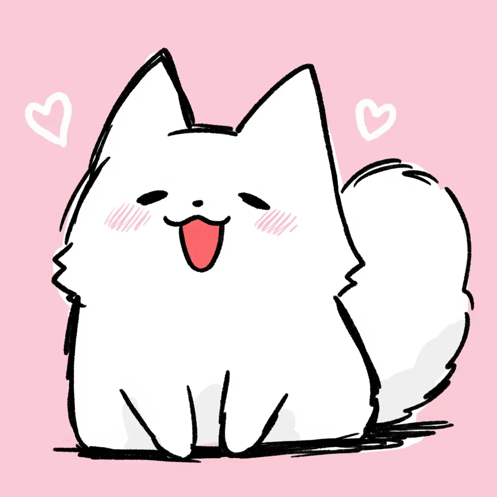 にっこり白猫のかわいい猫アイコン｜ぱっちり笑顔とピンク背景が目を引く、元気で明るい印象の「かわいい猫」アイコン。太めの手描き線が親しみやすく、SNSプロフィール用としても魅力的なデザイン。