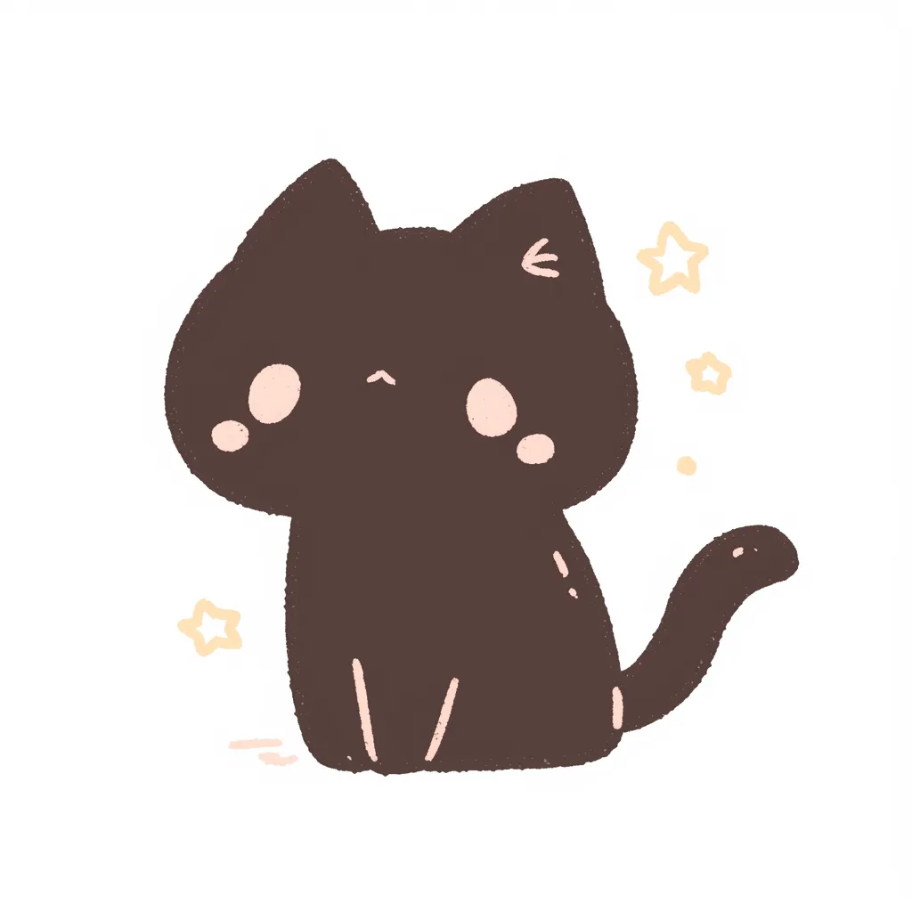黒猫アイコンのゆるいシルエット猫｜丸い輪郭と小さなほっぺが特徴のゆるい黒猫アイコン。優しい色合いと手描き風の線が柔らかい印象を与え、黒猫のかわいさとシンプルなデザインの良さを両立しています。