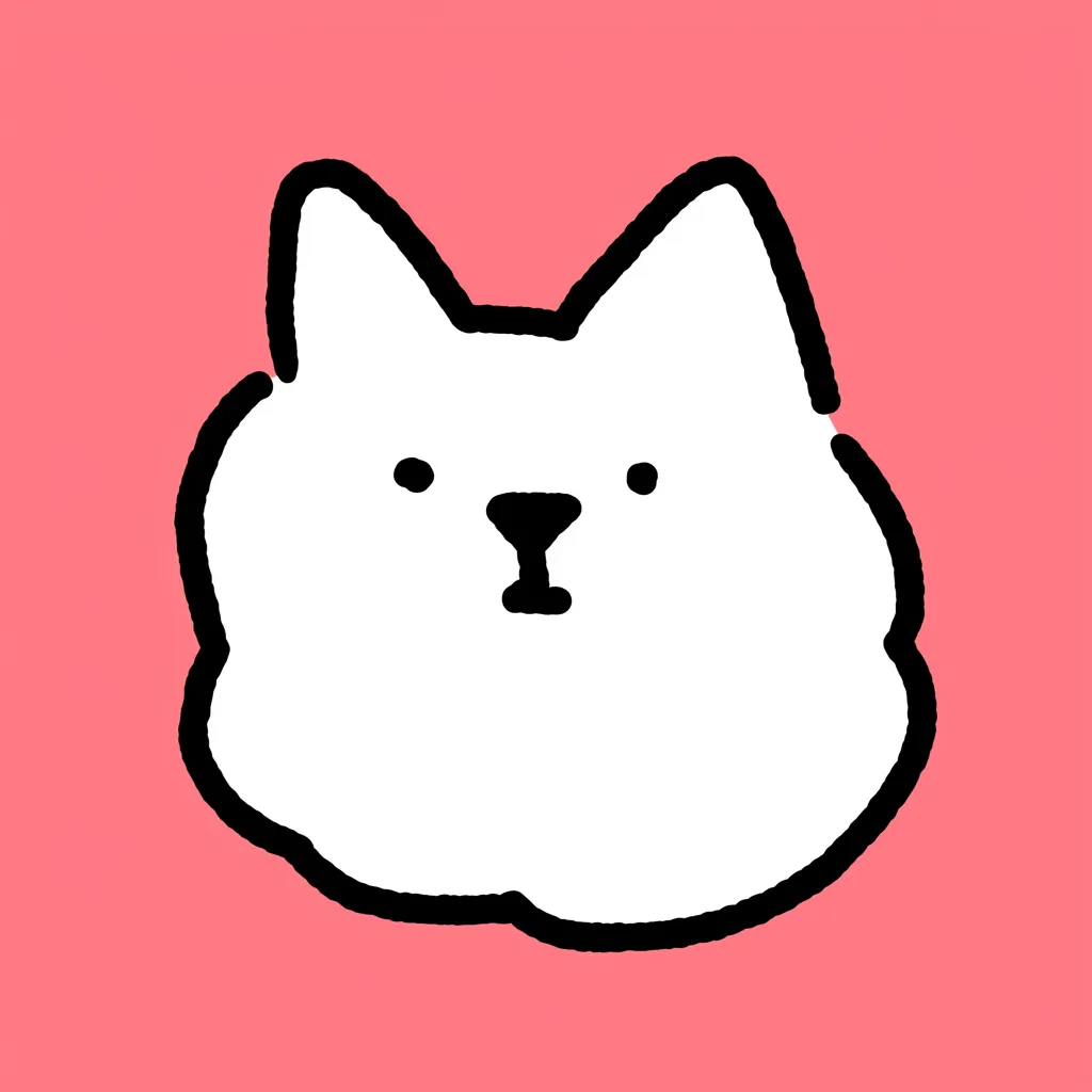 手書きのモコモコ犬アイコン｜白くてふわふわなシルエットが特徴のモコモコ犬を手書き風で表現。丸い目と小さな鼻がシンプルで、全体のバランスが絶妙。やさしい存在感で、癒し系アイコンとして幅広く使えます。
