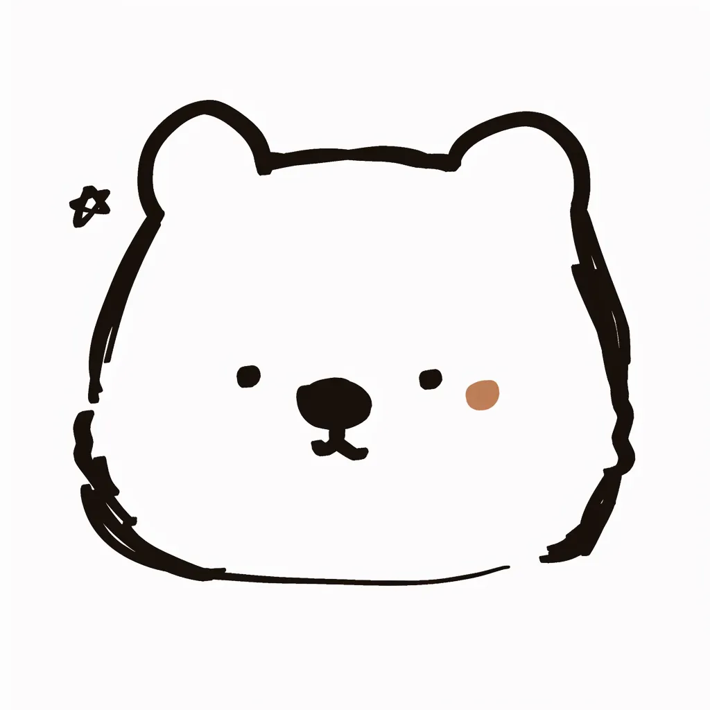 シンプルかわいいしろくまアイコン｜手描き風の線と単色の面構成でしろくまの顔が描かれ、わずかなチークと星マークが程よいバランスを保つシンプルでかわいいアイコンです。