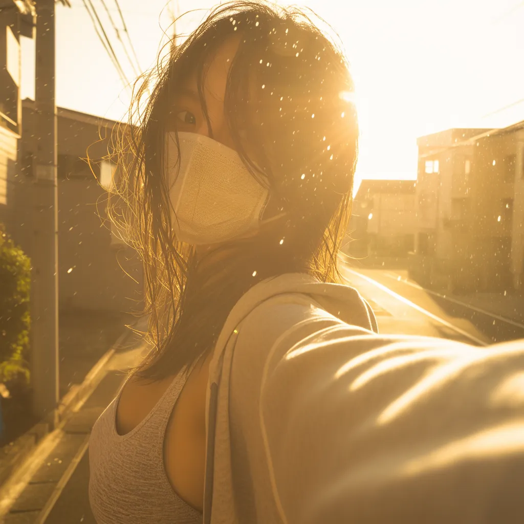 インスタアイコンおしゃれ高校生08｜逆光の光が差し込む臨場感あふれるインスタアイコン。おしゃれ高校生の一瞬を切り取ったような自然さが、現実感と輝きを同時に放っている。