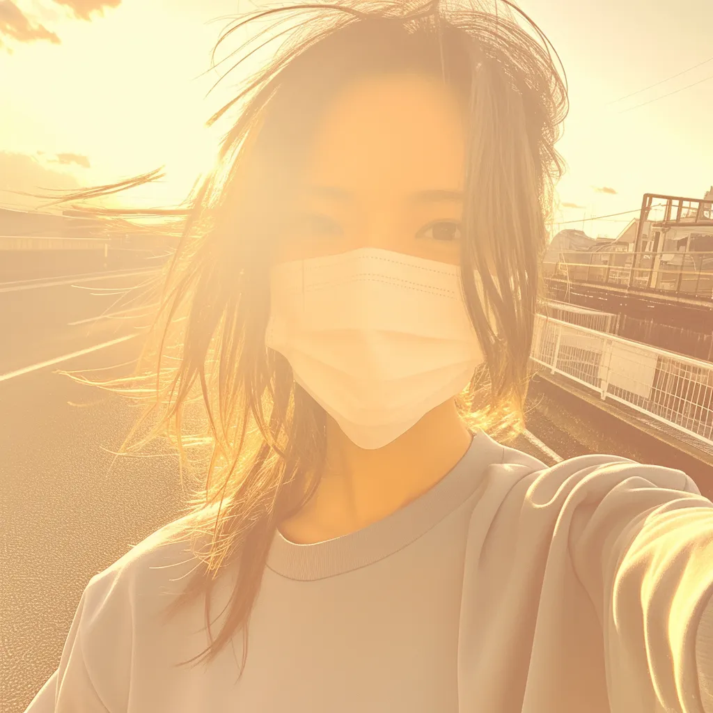 インスタアイコンおしゃれ高校生09｜夕陽に包まれたシーンが印象的なインスタアイコン。おしゃれ高校生の柔らかな表情に温かみのある光が重なり、幻想的な雰囲気を描き出す。