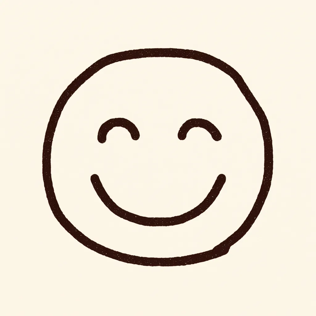 おすすめLINEアイコン05｜素朴な手描き感が漂うおすすめLINEアイコン。丸い輪郭と笑った表情が素直な温もりを生み、親しみやすい印象を醸し出している。
