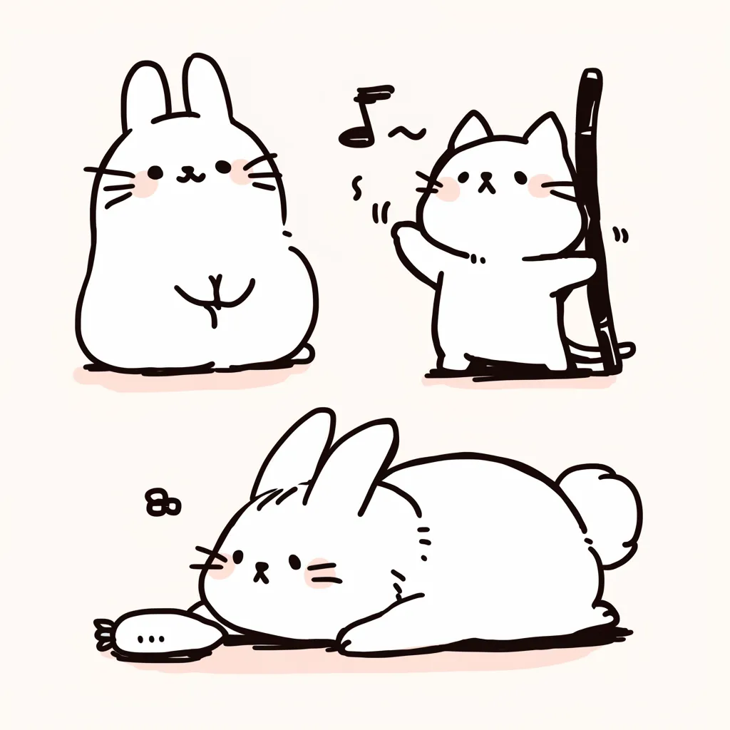 おすすめかわいいLINEアイコン01｜ゆるいタッチで描かれた動物たちが魅力のおすすめかわいいLINEアイコン。シンプルな線と優しい表情が温かさを感じさせ、見る人を和ませてくれる。