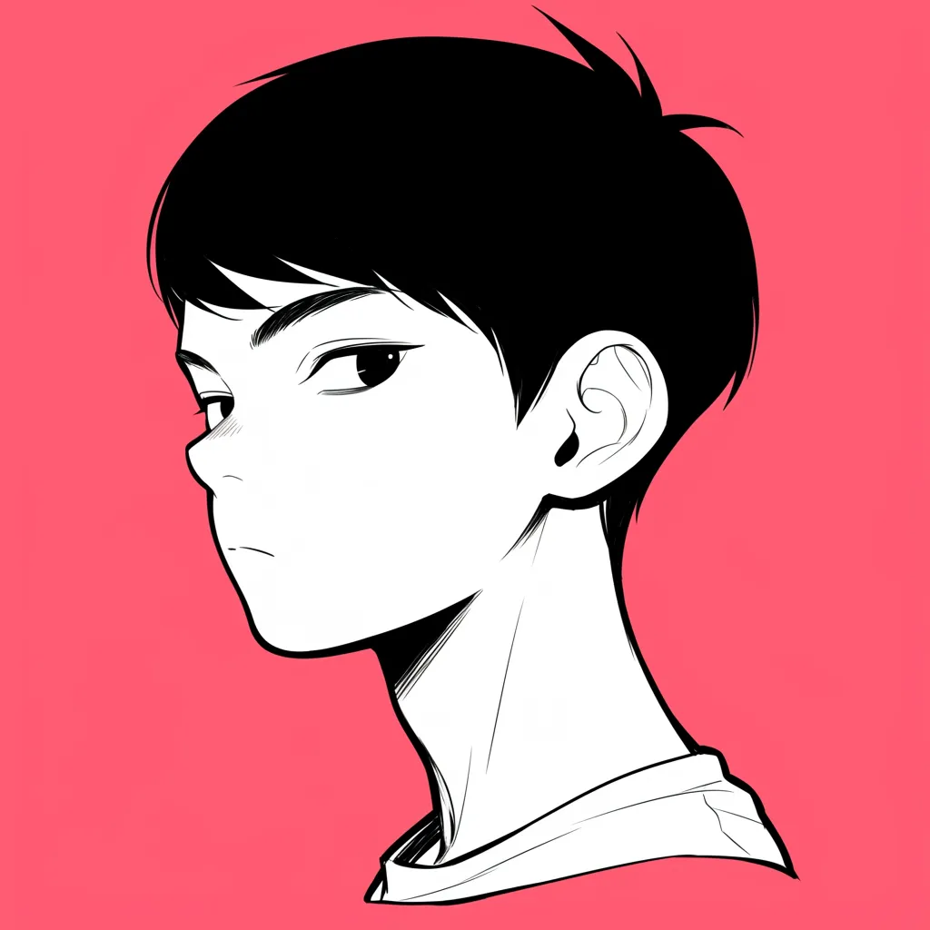 おすすめ男LINEアイコン01｜シャープな線で描かれた男子の横顔が印象的なデザイン。淡い背景色が引き立てる無表情さは、クールで落ち着いた雰囲気をSNSに添えてくれる。