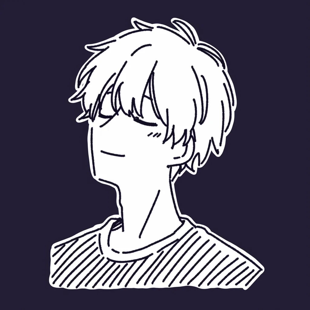 おすすめ男LINEアイコン05｜黒背景に白線で描かれた男子の顔が浮かび上がるシンプルなデザイン。閉じた目と柔らかな表情が穏やかな雰囲気を漂わせている。