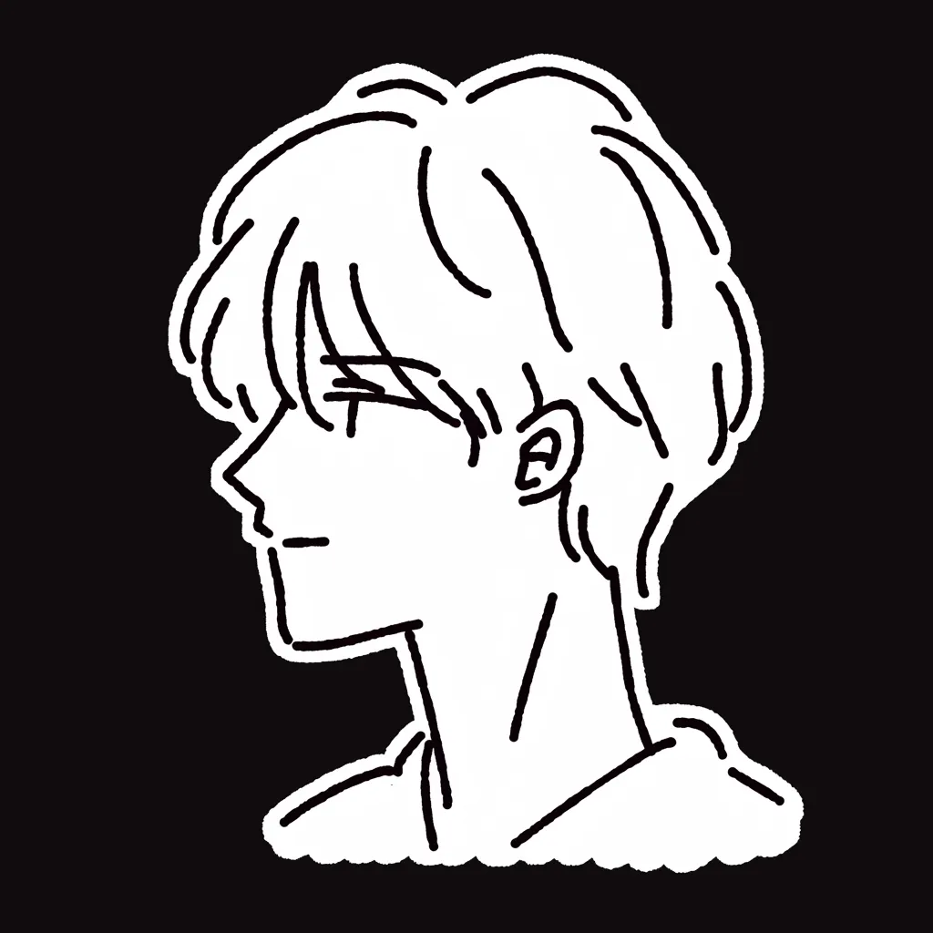おすすめ男LINEアイコン06｜白線のみで描かれた男子の横顔が黒背景に映える作品。スッキリとした線画のスタイルが、シンプルで洗練された印象を強調している。
