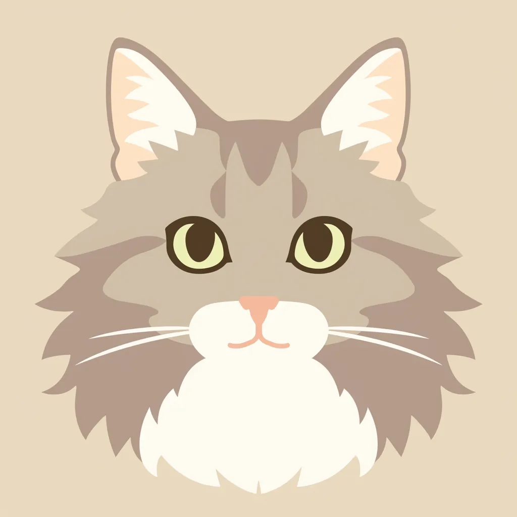 大人おしゃれアイコン 長毛猫顔｜毛並み豊かな長毛猫の顔を大きくとらえた大人おしゃれアイコン。やさしいブラウンとクリーム色の対比が穏やかな雰囲気を生み、知的で上品な印象を与えます。