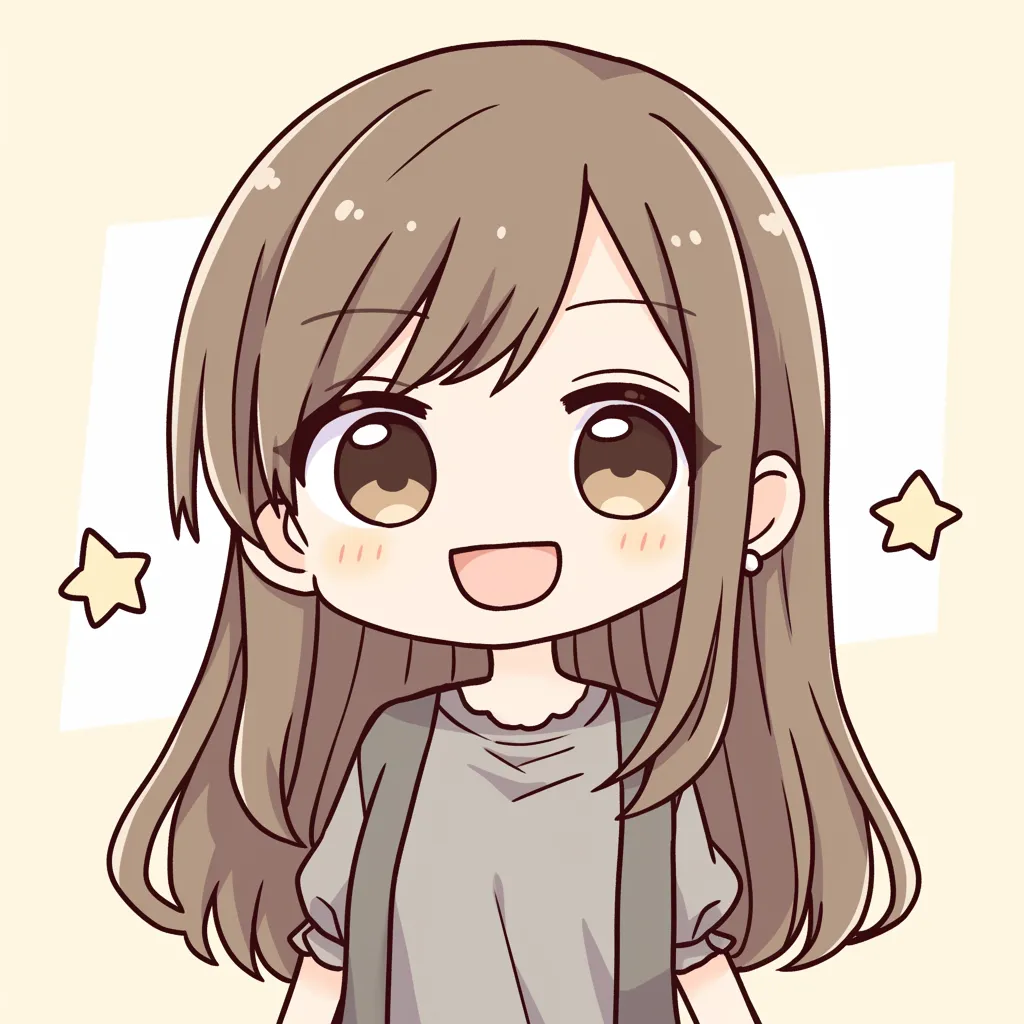 かわいいLINEアイコン02｜大きな瞳と笑顔が印象的な女の子のアイコン。星のモチーフが背景に添えられ、明るく元気な雰囲気を漂わせており、親しみやすさを感じるデザインになっている。
