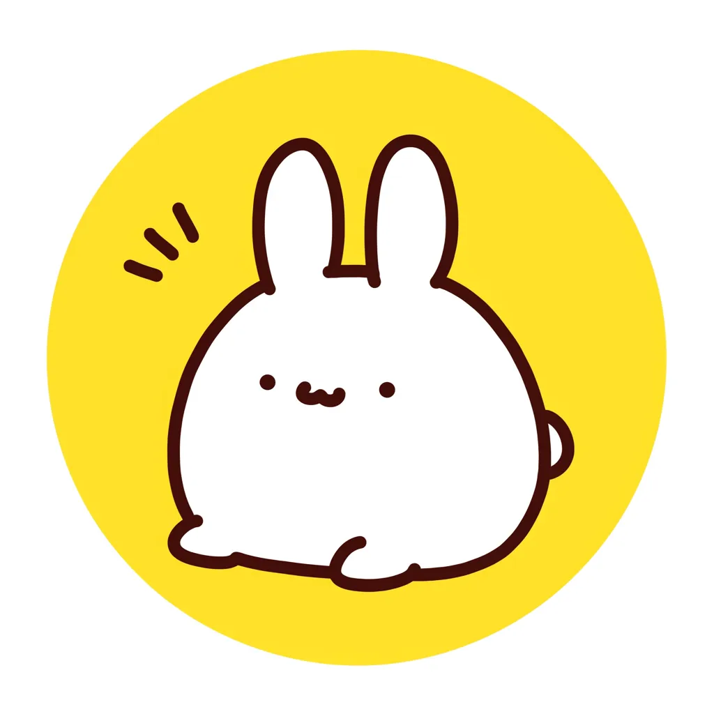 かわいいLINEアイコン06｜黄色い背景にシンプルに描かれたまんまるうさぎ。耳の立ち方やちょこんとした表情が軽快さを演出し、見る人に親しみを持たせるかわいらしい雰囲気を感じられる。