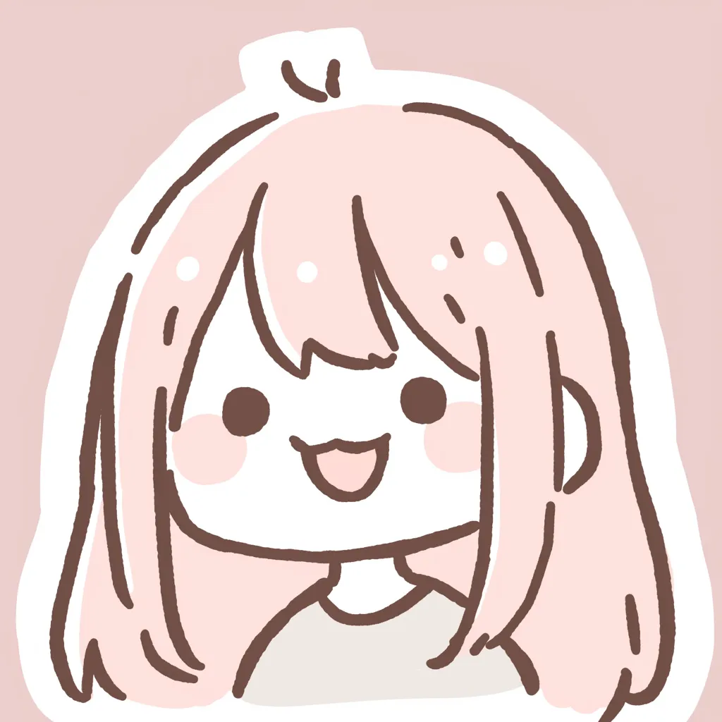 かわいいLINEアイコン07｜シンプルな線とパステル調で描かれた女の子のアイコン。柔らかいピンクの髪と笑顔が組み合わさり、無邪気でかわいい印象を表現している軽やかなデザイン。