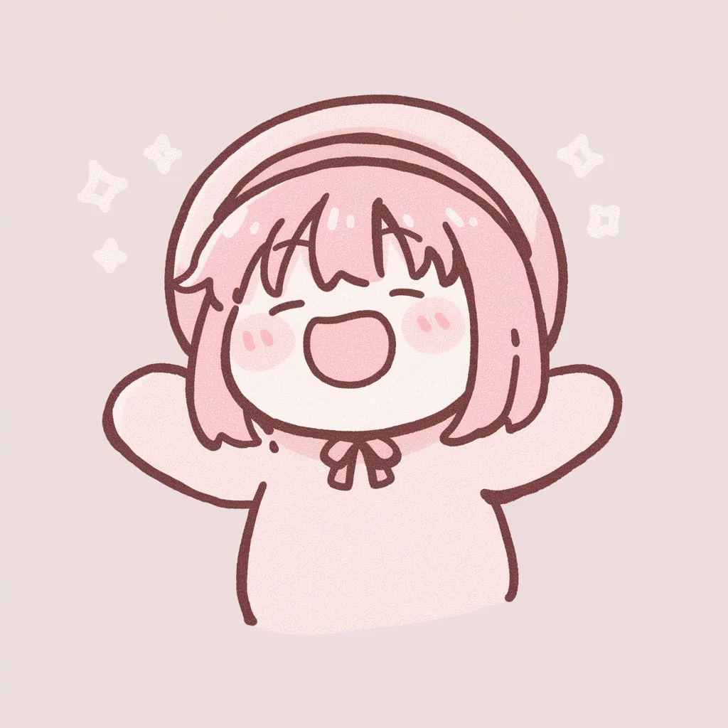 かわいいLINEアイコン08｜ピンクを基調とした女の子が両手を広げる姿。表情の明るさと周囲に描かれたきらめきが調和し、楽しい雰囲気とかわいらしさを強調しているデザインになっている。