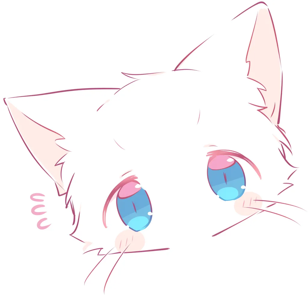 かわいいLINEアイコン猫02｜鮮やかな青い瞳とピンクの頬が映える猫のイラスト。シンプルな線画に色彩のアクセントが加わり、柔らかな雰囲気と不思議な魅力を感じさせるかわいい仕上がり。