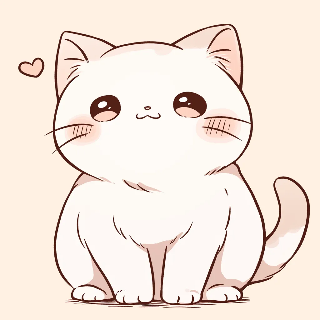 かわいいLINEアイコン猫06｜優しいタッチで描かれた白猫のイラスト。ふんわりとした頬の赤みと柔らかな毛並みが表現され、穏やかなかわいい雰囲気が漂っている。