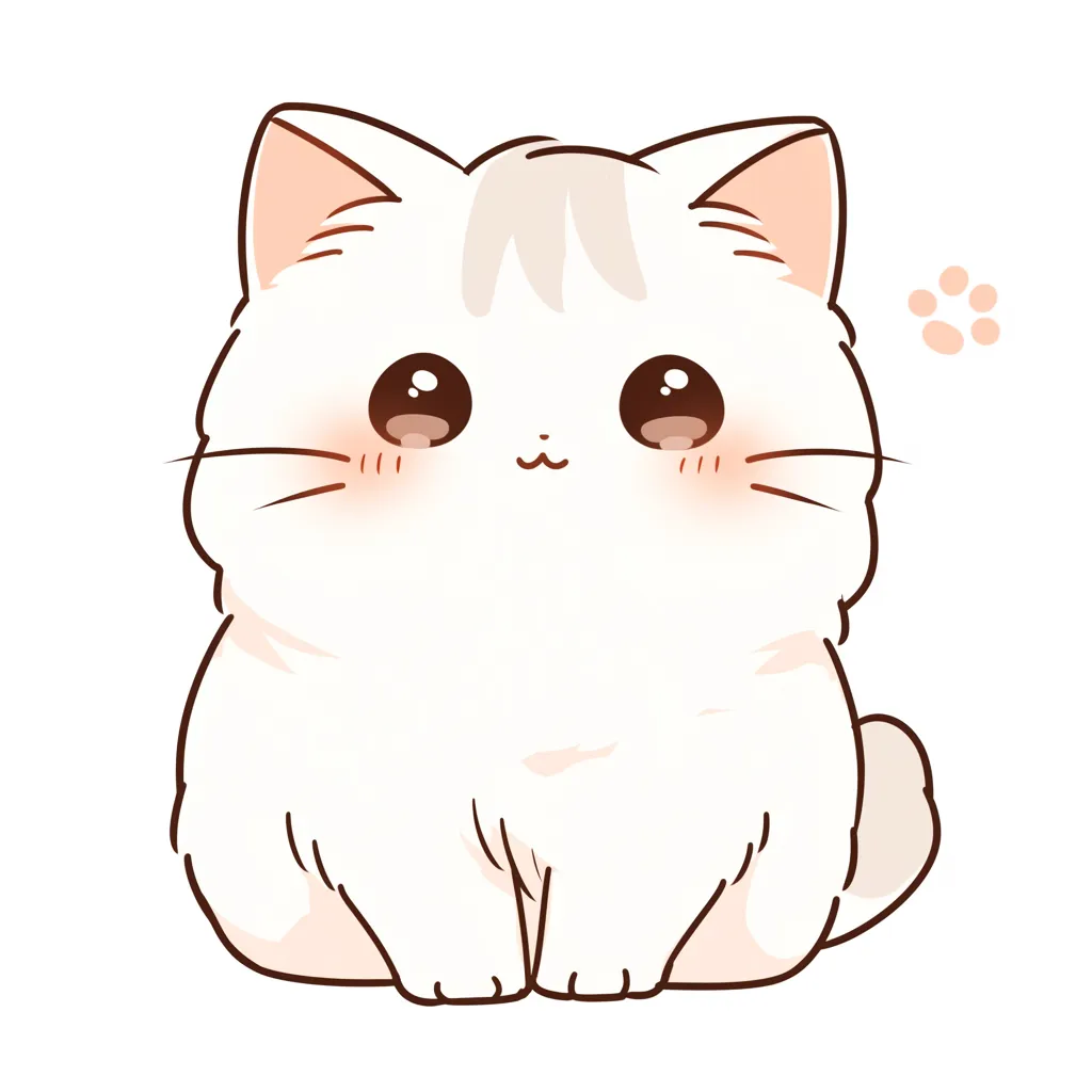 かわいいLINEアイコン猫07｜丸いフォルムとふっくらした頬が強調された白猫。つぶらな瞳とシンプルな線使いが特徴で、ほんのりとした赤みが加わることで、かわいい存在感が際立っている。