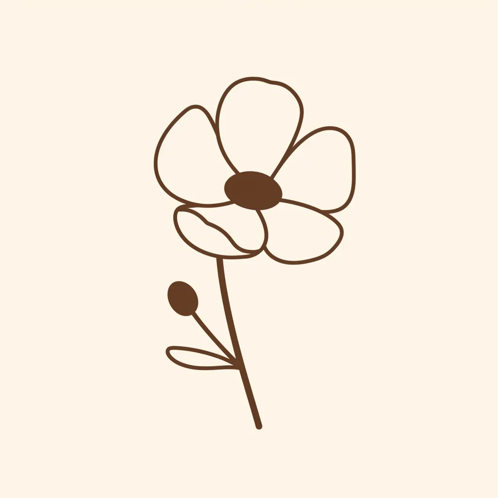 おしゃれシンプルLINEアイコン 花線画デザイン｜線画で描かれた花が上品に表現されたおしゃれシンプルLINEアイコン。ブラウンのラインと柔らかな構成が落ち着きを醸し出し、シンプルながら個性を伝える。