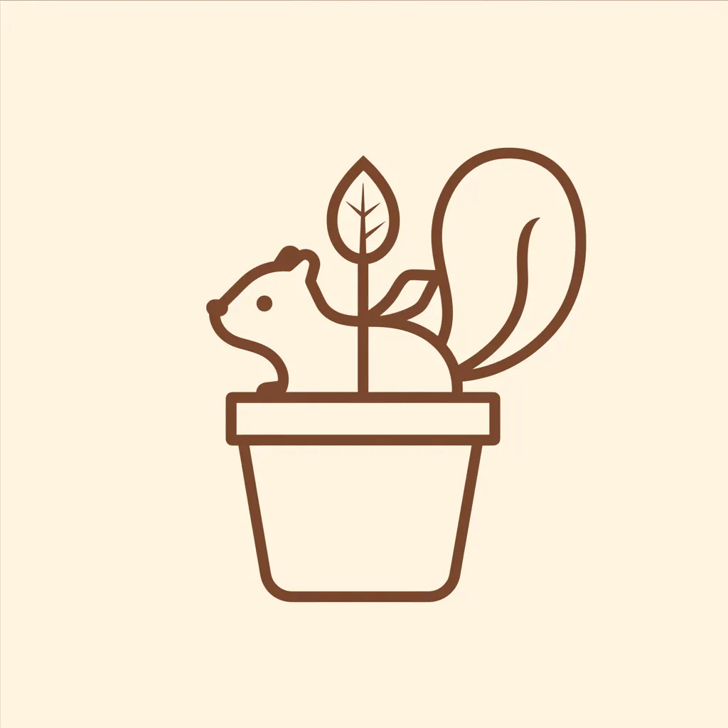 大人おしゃれアイコン リスと鉢植え｜鉢植えの中に小さなリスと葉が描かれた大人おしゃれアイコン。シンプルな線画で表現され、自然の温もりと遊び心が感じられる柔らかなデザインが特徴です。