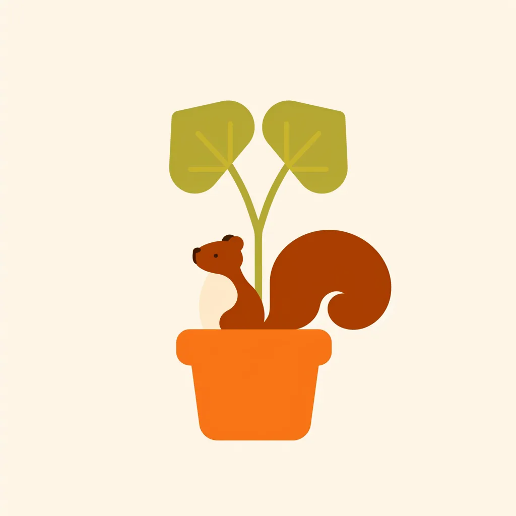 大人おしゃれアイコン リス鉢植えカラー｜オレンジの鉢植えから顔を出すリスと緑の葉が描かれる大人おしゃれアイコン。色彩の組み合わせが明快で、親しみやすさと洗練を両立させたデザインになっています。