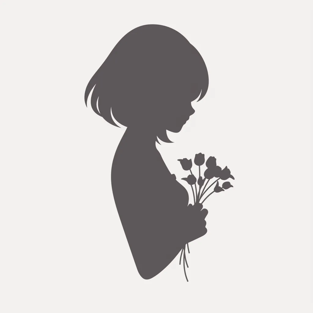 大人女子シルエットLINEアイコン｜花を抱く横顔のシルエットが優雅で、落ち着いた色合いが静かな魅力を引き出している。余白を生かした構図が洗練された印象を与える大人女子のLINEアイコン。
