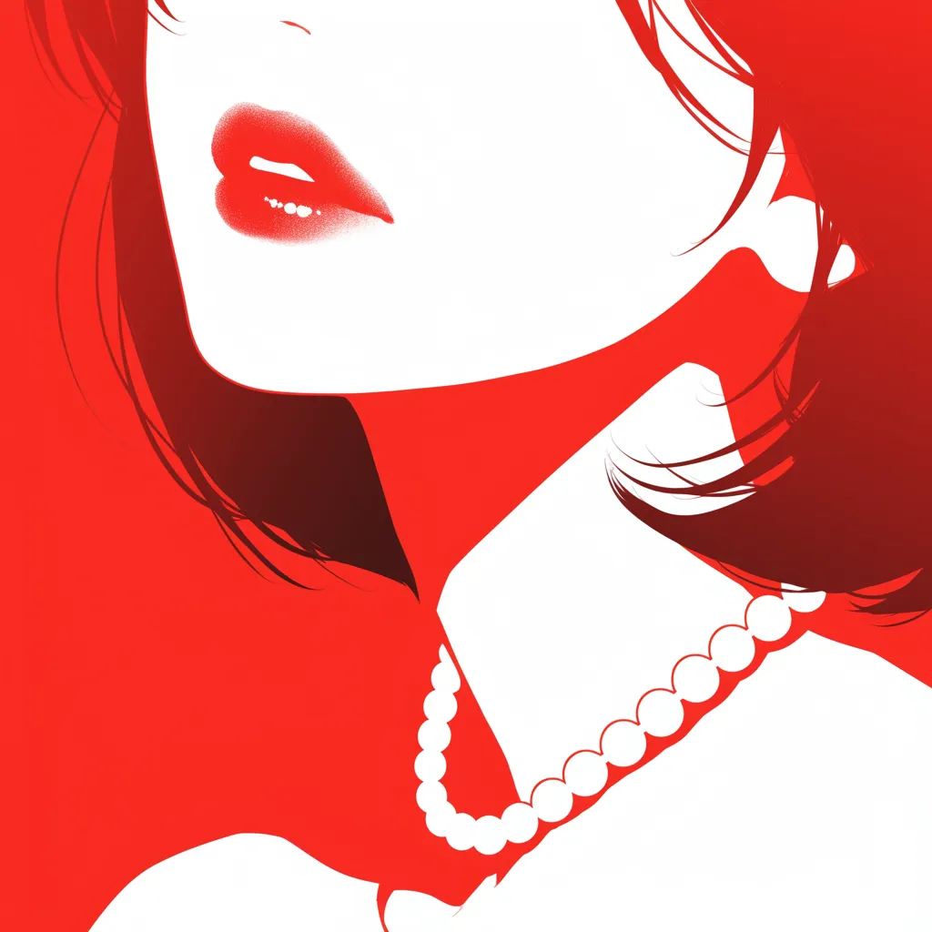 大人女子レッドLINEアイコン｜赤い背景に白と黒のコントラストで描かれた横顔が艶やかさを引き立てる。口紅の赤とパールの光沢が印象的で、大胆さと品格を併せ持つ大人女子のLINEアイコン。
