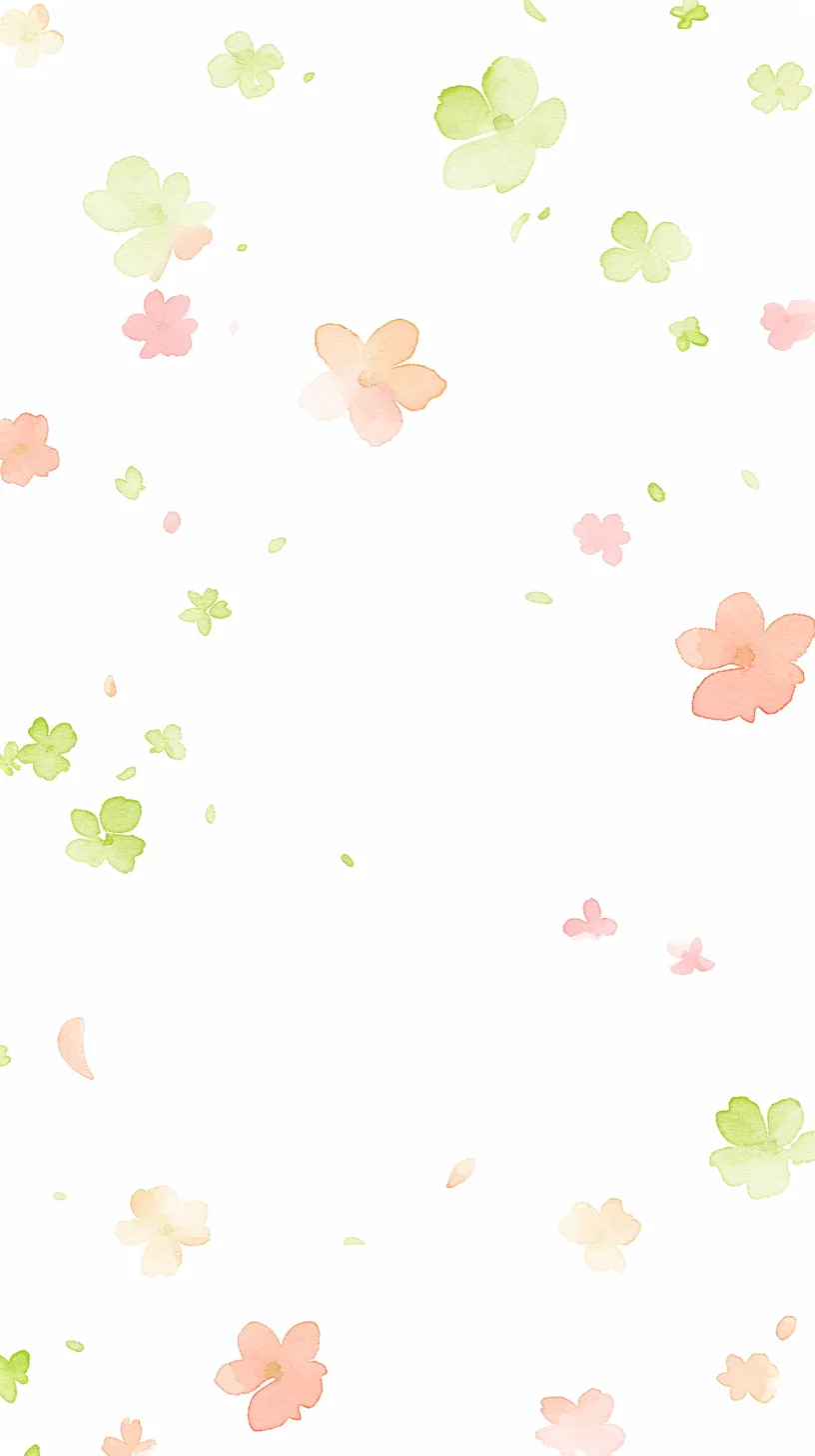 おしゃれ韓国LINE背景フラワー｜水彩タッチの花が舞うデザインは、淡い色合いでおしゃれな韓国風の可愛らしさを表現。LINE背景に軽やかで柔らかな雰囲気を運んでくれる。