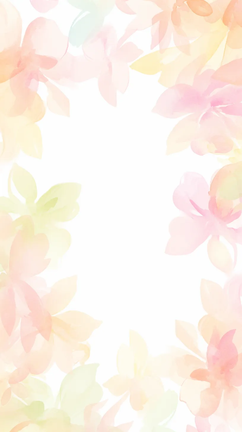 おしゃれ女子LINE背景花枠｜左右に広がる花々が余白を引き立てるおしゃれ女子LINE背景。カラフルながらも淡い色彩が清楚な印象を生み、SNSアイコンを品よく際立たせる。